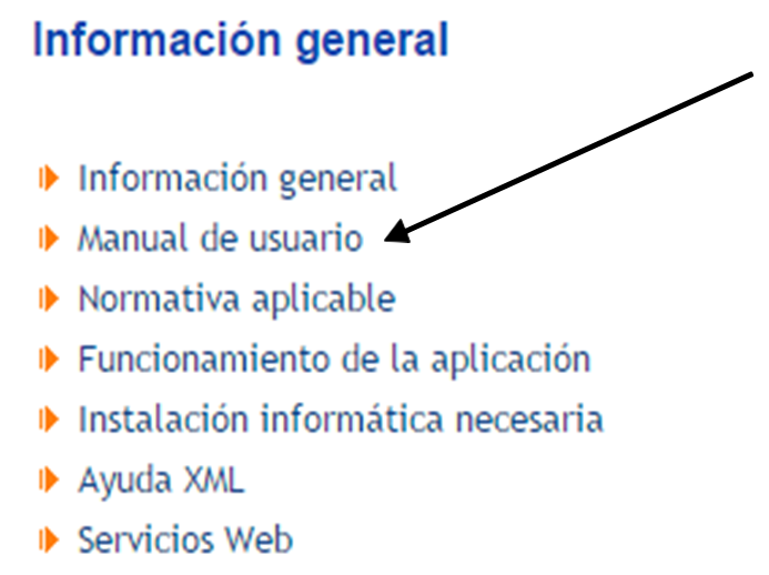Menú "Información general" de la página web de Contrat@
